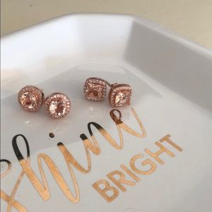 Set of 2 Rose Gold Halo Earrings